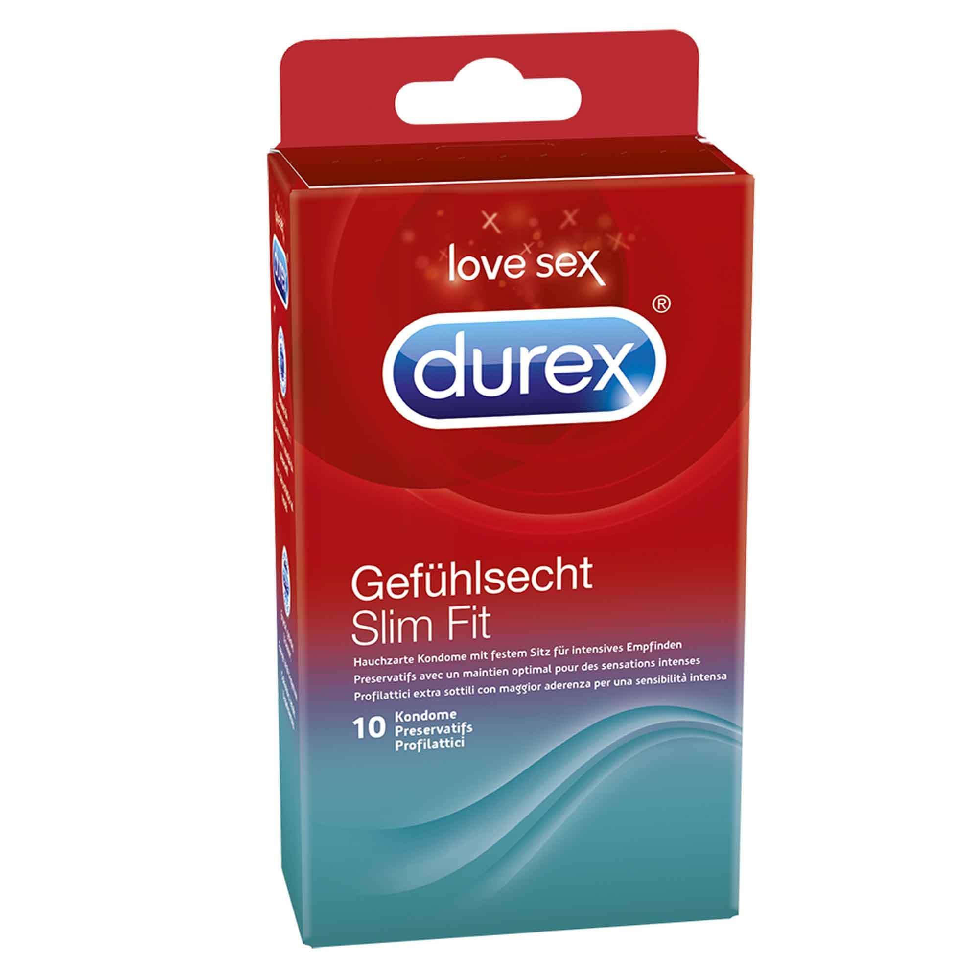 Durex Gefühlsecht Slim Fit Condoms 10 pcs, with Reservoir, Ø 52,5mm, 180mm