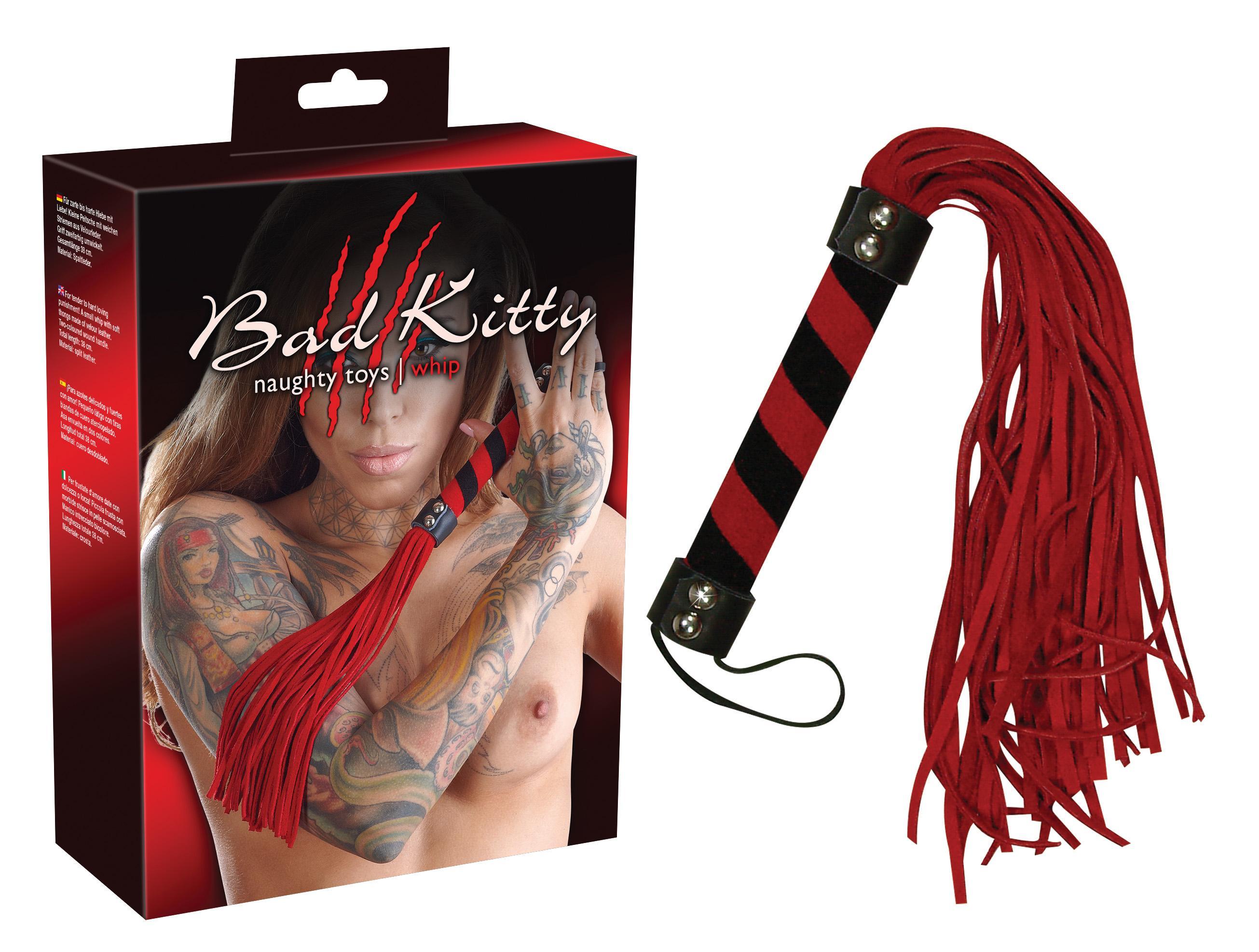 Bad Kitty Naughty Toys Whip, Flogger, Micro Fiber (PA/PU), Black/Red, Strip Length 22 cm (8,6 in)