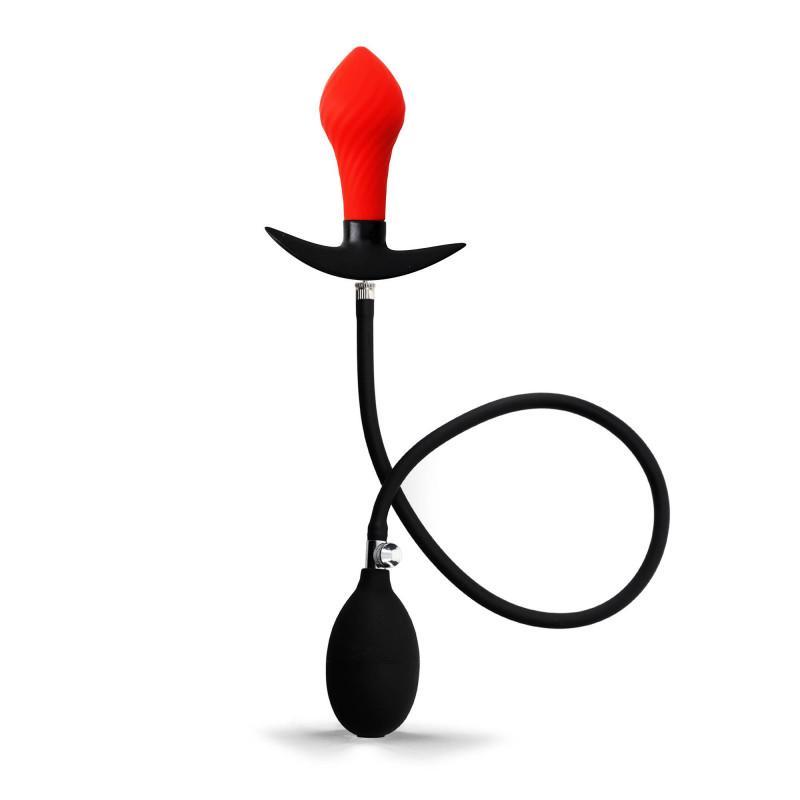 RudeRider Inflatable Butt Plug Black/Red with Steel Ball inside