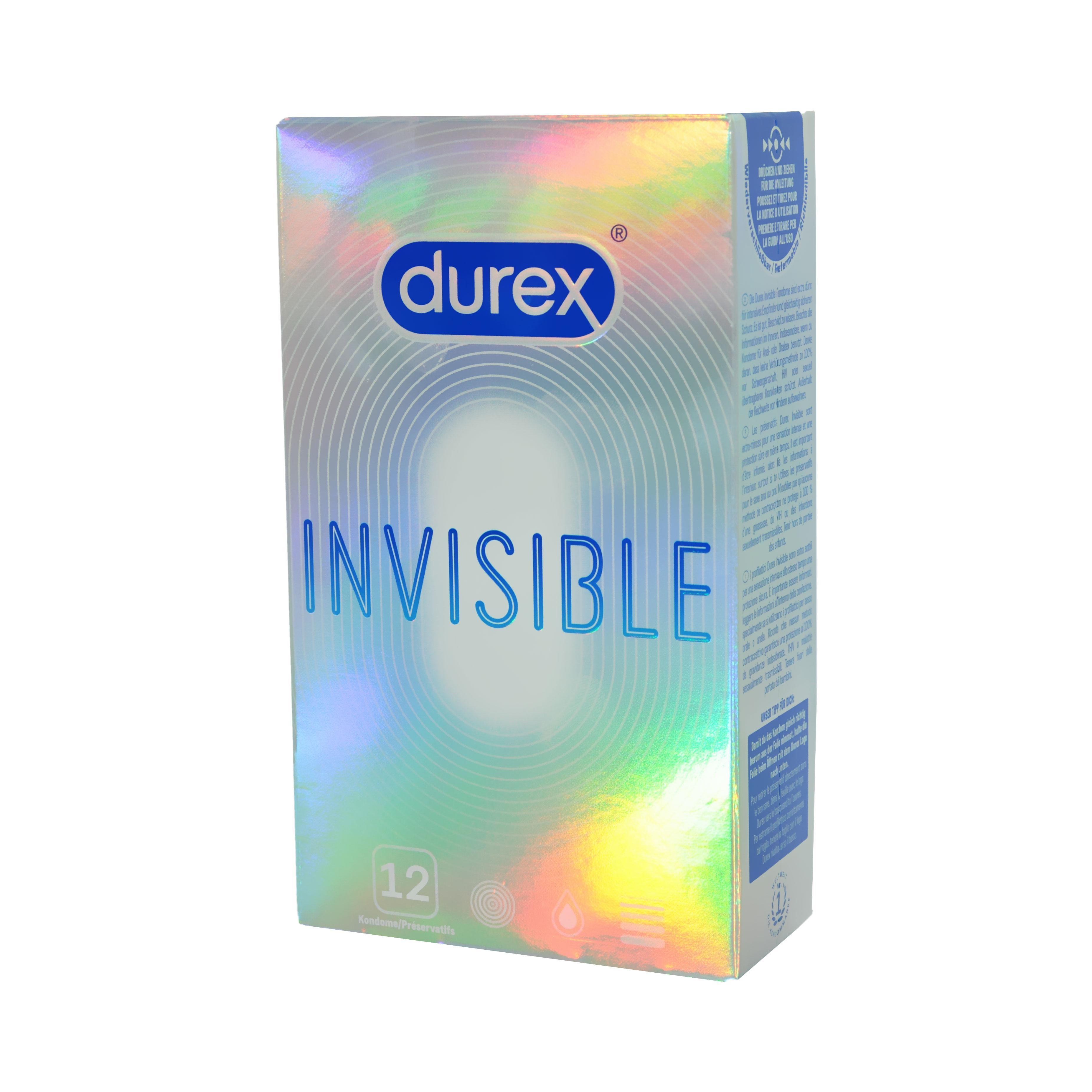 Durex Invisible Condoms 12 pcs, Latex, with Reservoir, Ø 54mm, 180mm