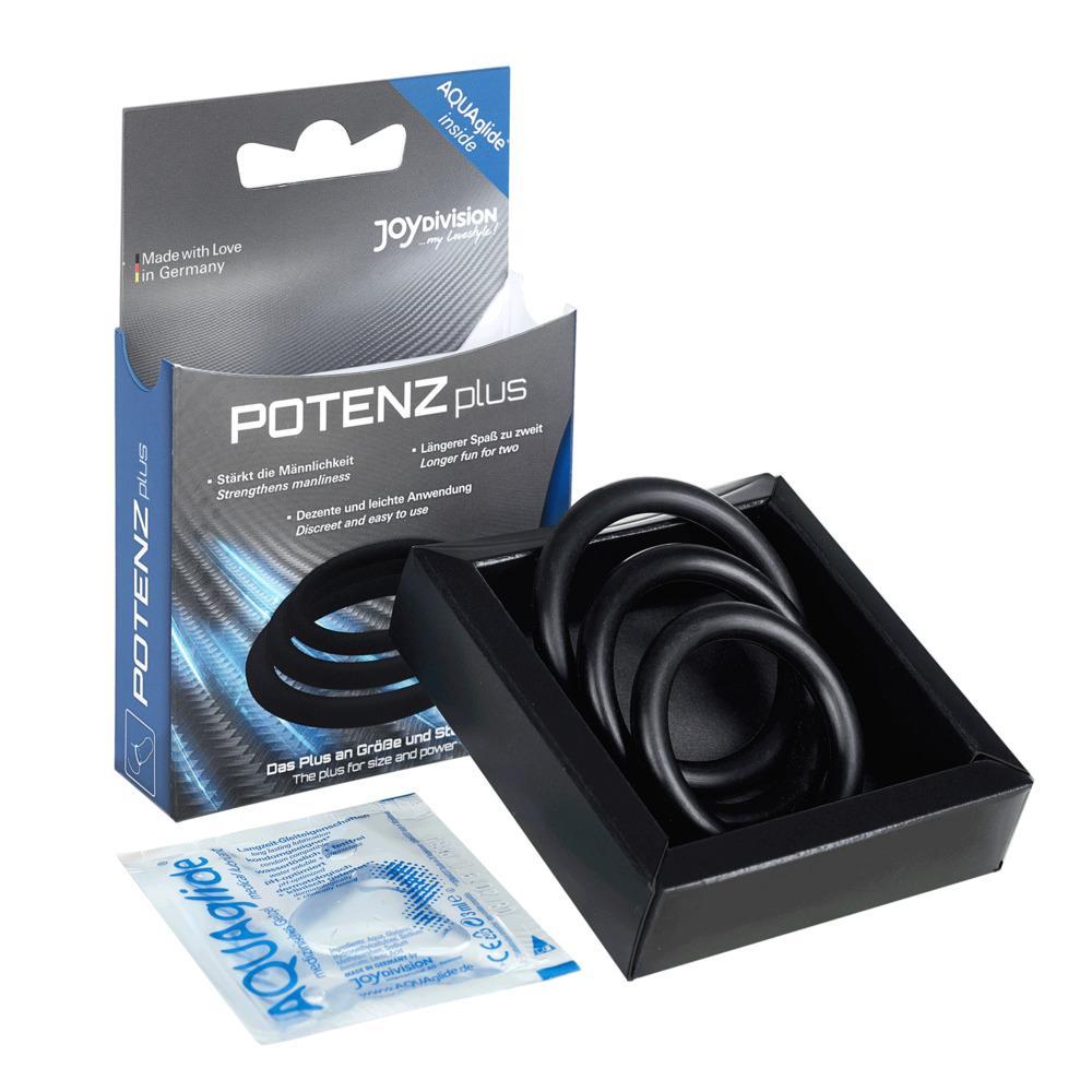 POTENZplus Cock & Ball Potency Ring, 3 pcs (S, M, L), Black