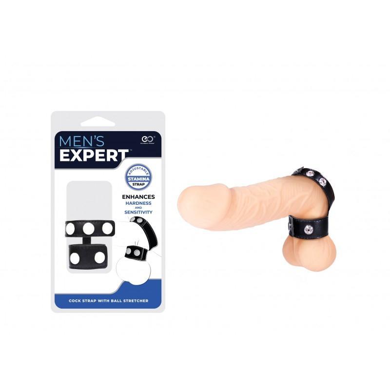 Men's Expert Cock Strap with Ball Stretcher, Black