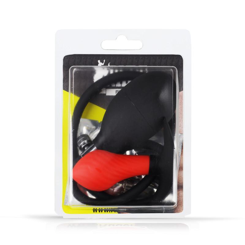 RudeRider Inflatable Butt Plug Black/Red with Steel Ball inside