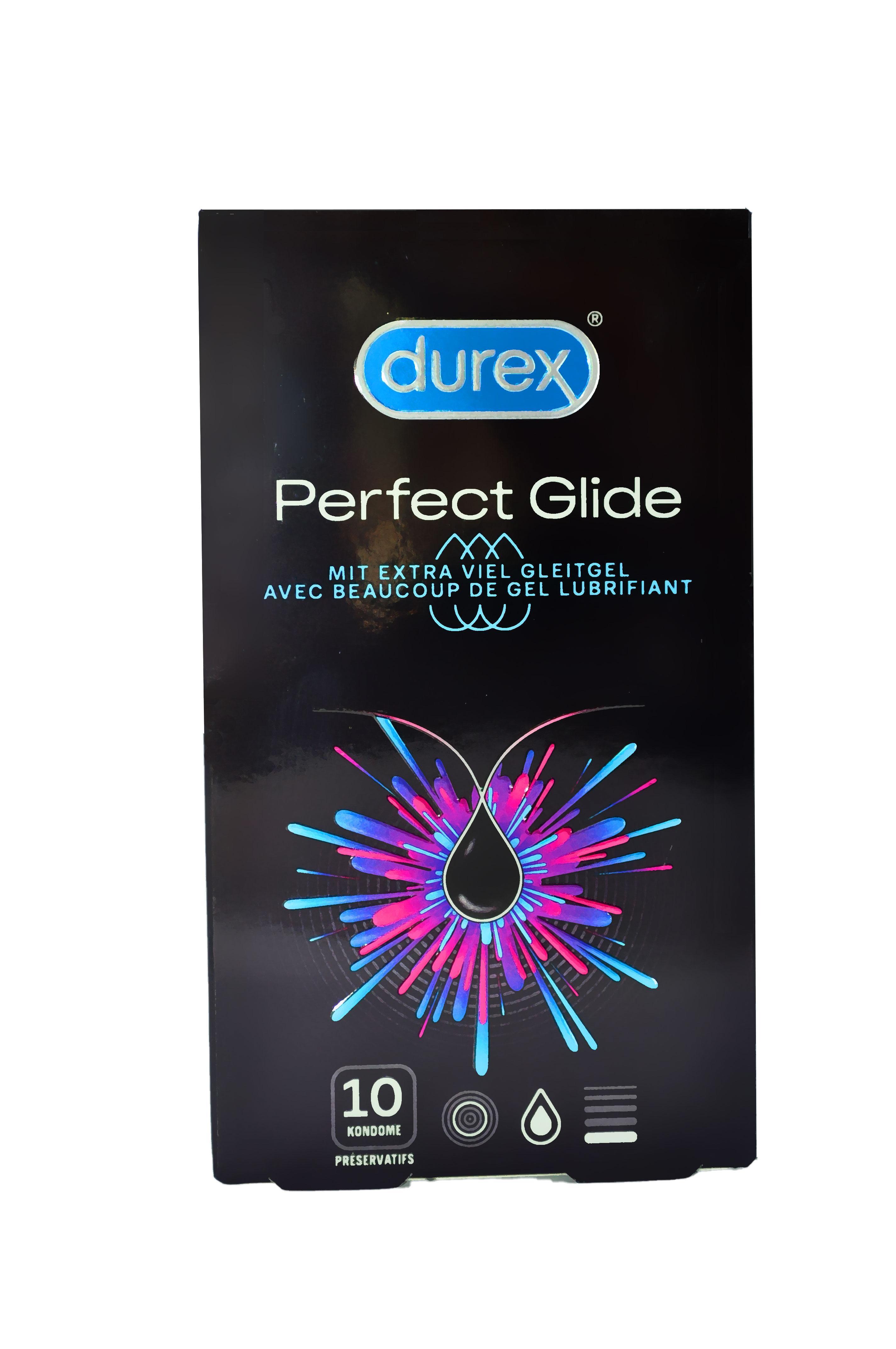 Durex Perfect Glide 10pcs, Condoms, with Reservoir, Extra Moist, Ø 56mm, 200mm