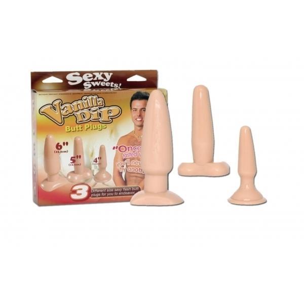 Sexy Sweets Vanilla Dip Butt Plugs, Flesh, 3 pcs