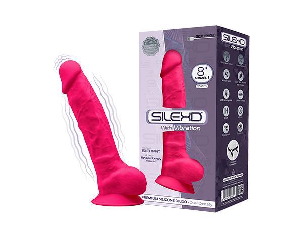 SILEXD Premium Silicone Dildo Model Vibration, 20 cm, Pink