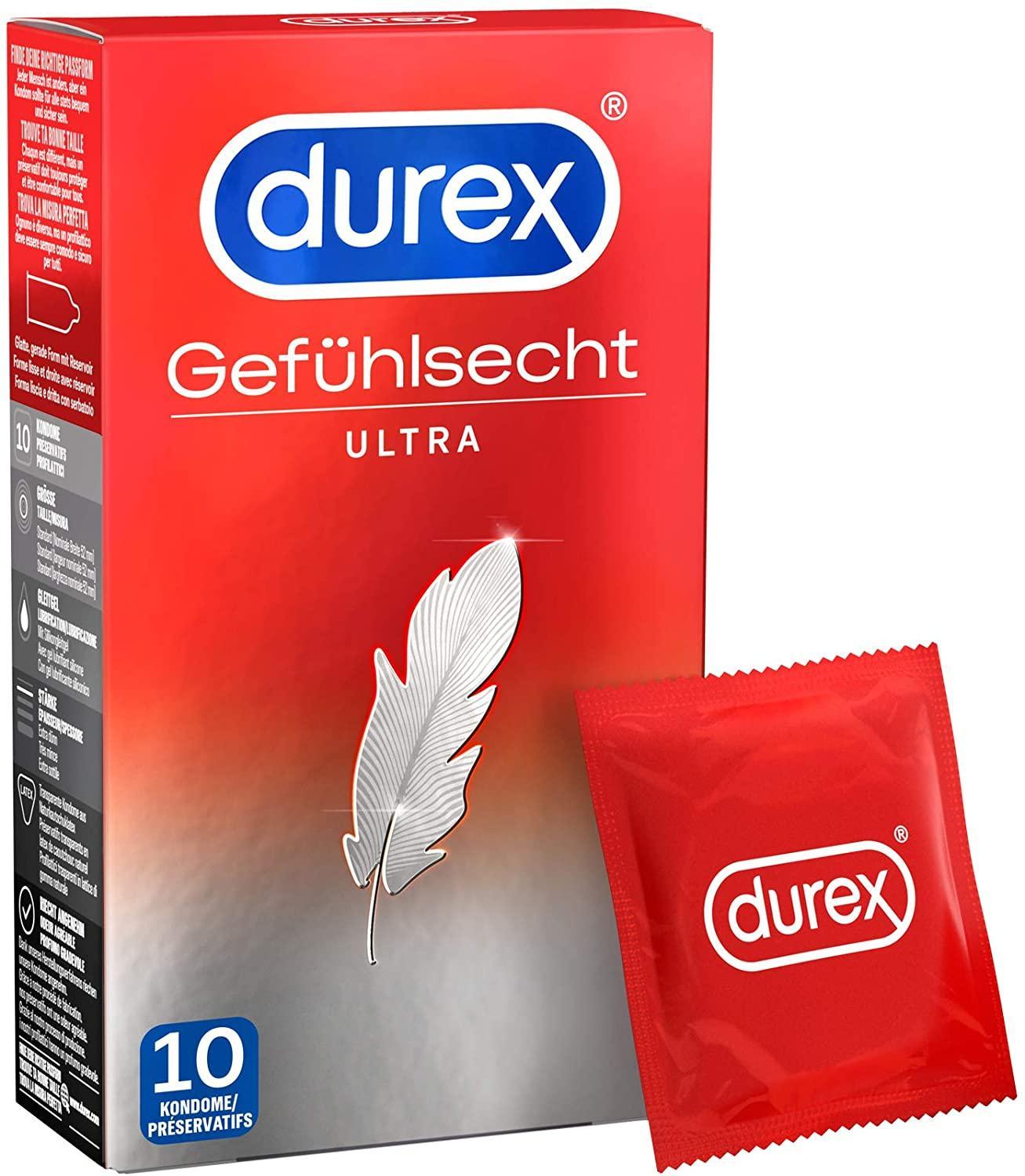 Durex Gefühlsecht Ultra, Condoms 10pcs, with Reservoir, Ultra Thin, Ø 54mm