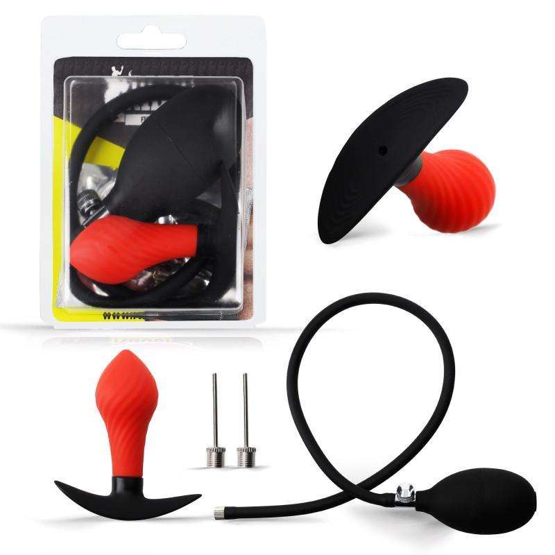 RudeRider Inflatable Butt Plug Black/Red with Steel Ball inside