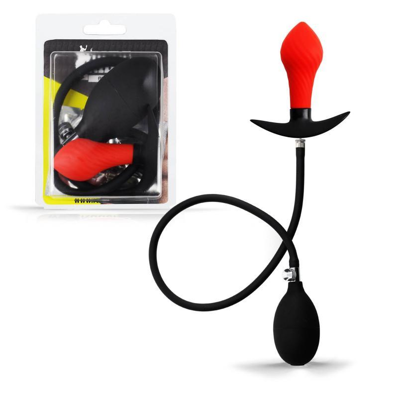 RudeRider Inflatable Butt Plug Black/Red with Steel Ball inside