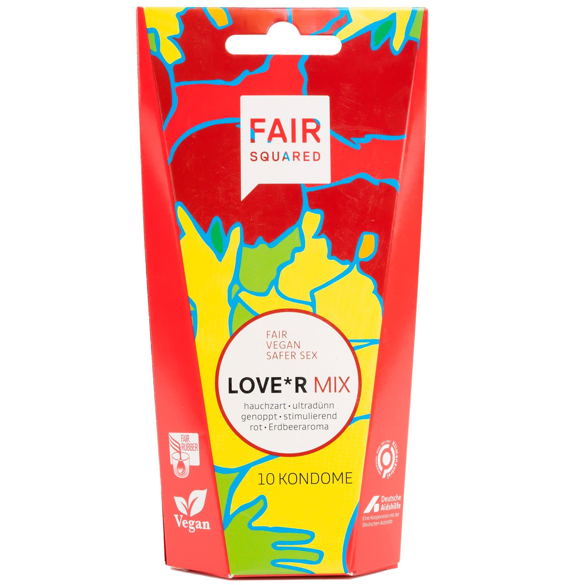 FAIR SQUARED Love*r Mix Condoms, Vegan & Fair Trade, 18cm, 50 pcs