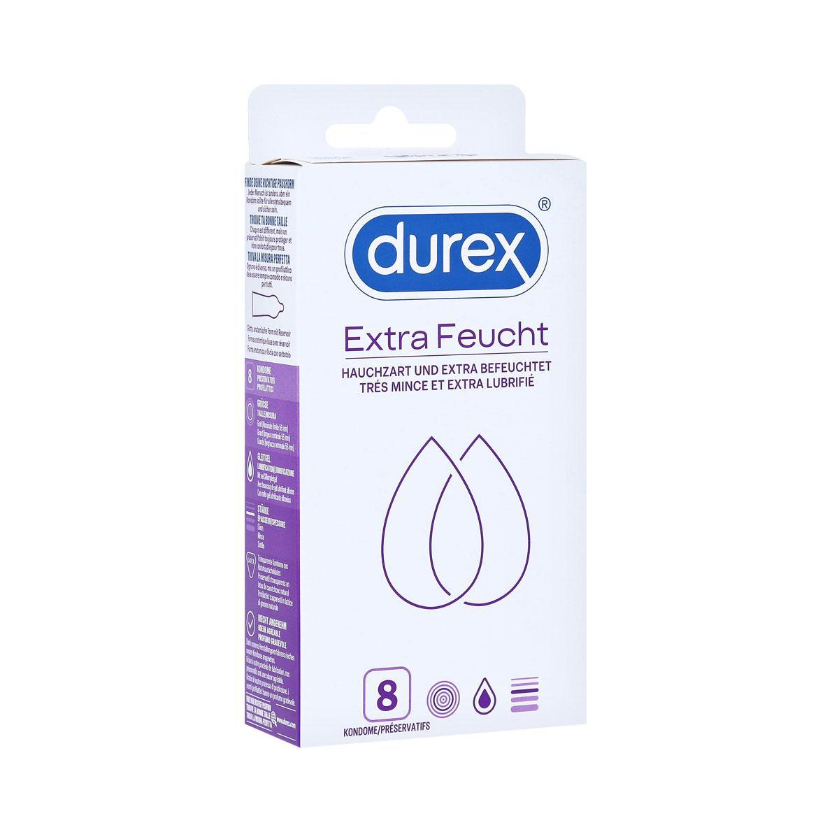 Durex Extra Feucht Condoms 8 pcs, with reservoir, extra moist, Ø 56mm, 190mm